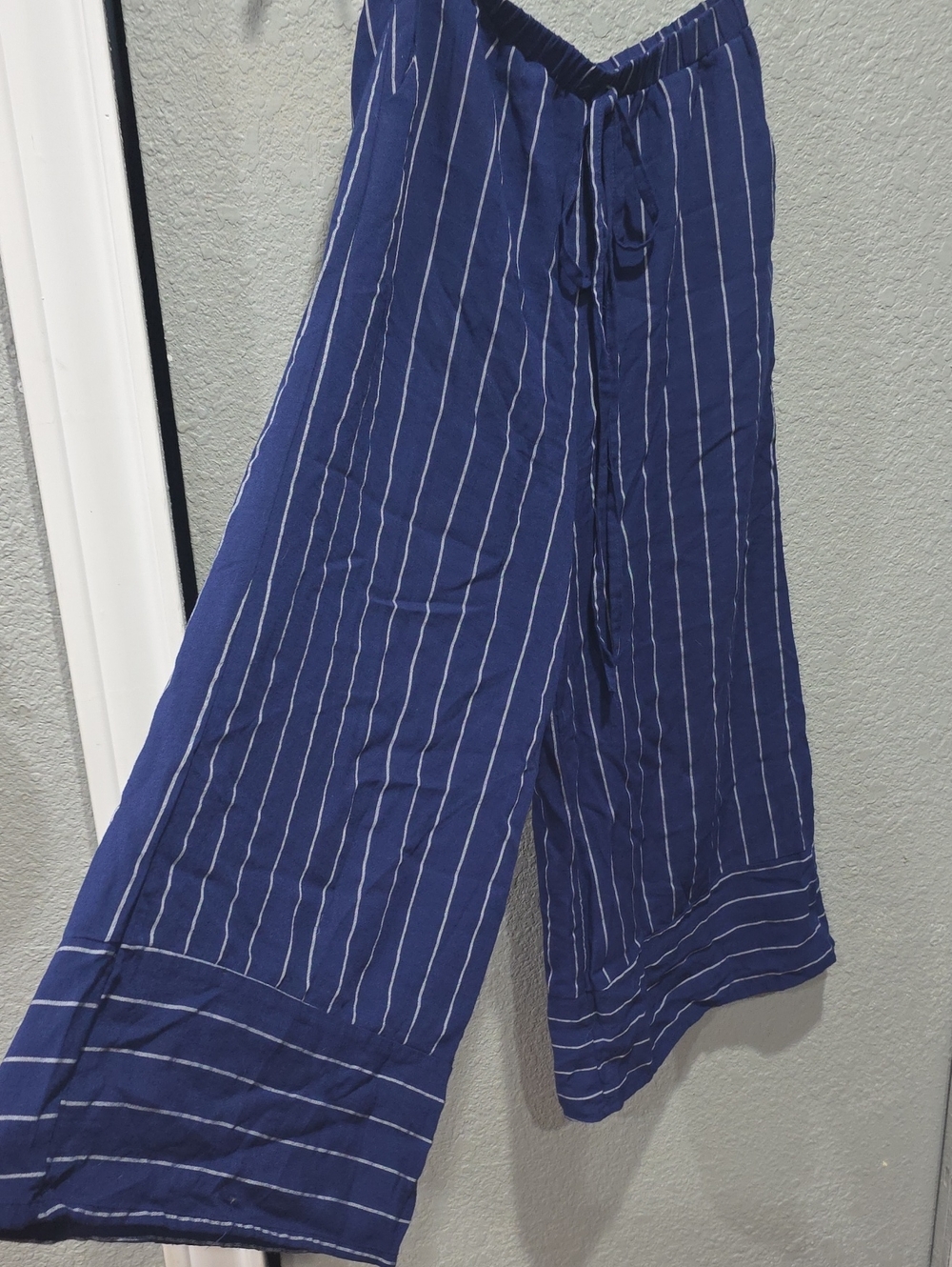 She + Sky Navy Vertical-Stripe Wide Leg Pants